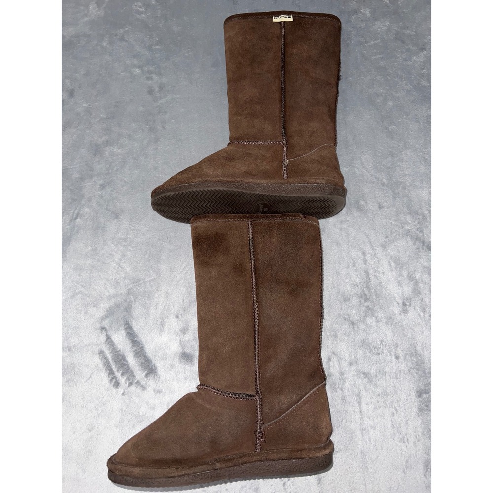 Bearpaw Emma Tall Suede Boots Chocolate Brown Shearling Lined W6